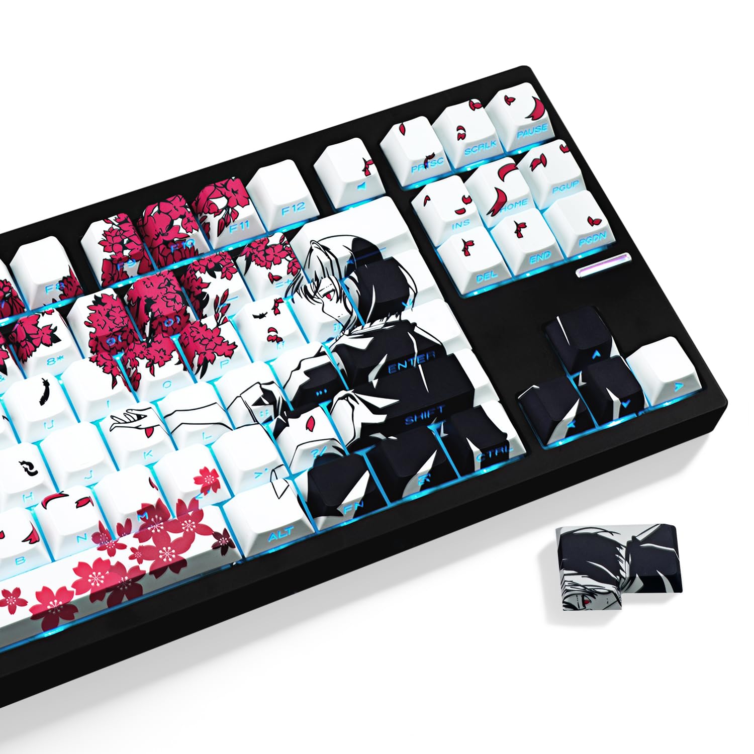 - PBT Anime Keycaps - 131 Keys, White Japanese Custom Backlit Keycaps, Cherry Profile for 61/87/104/108 Cherry Gateron MX Switches Mechanical Keyboard