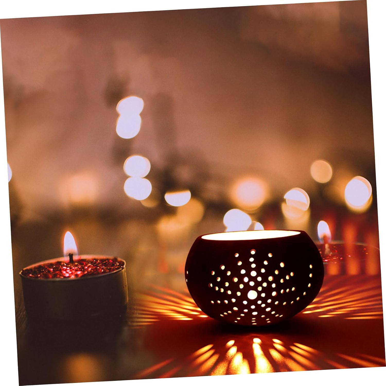 Coconut Shell Candle Holder Bowl for Storage, Lightweight Brown