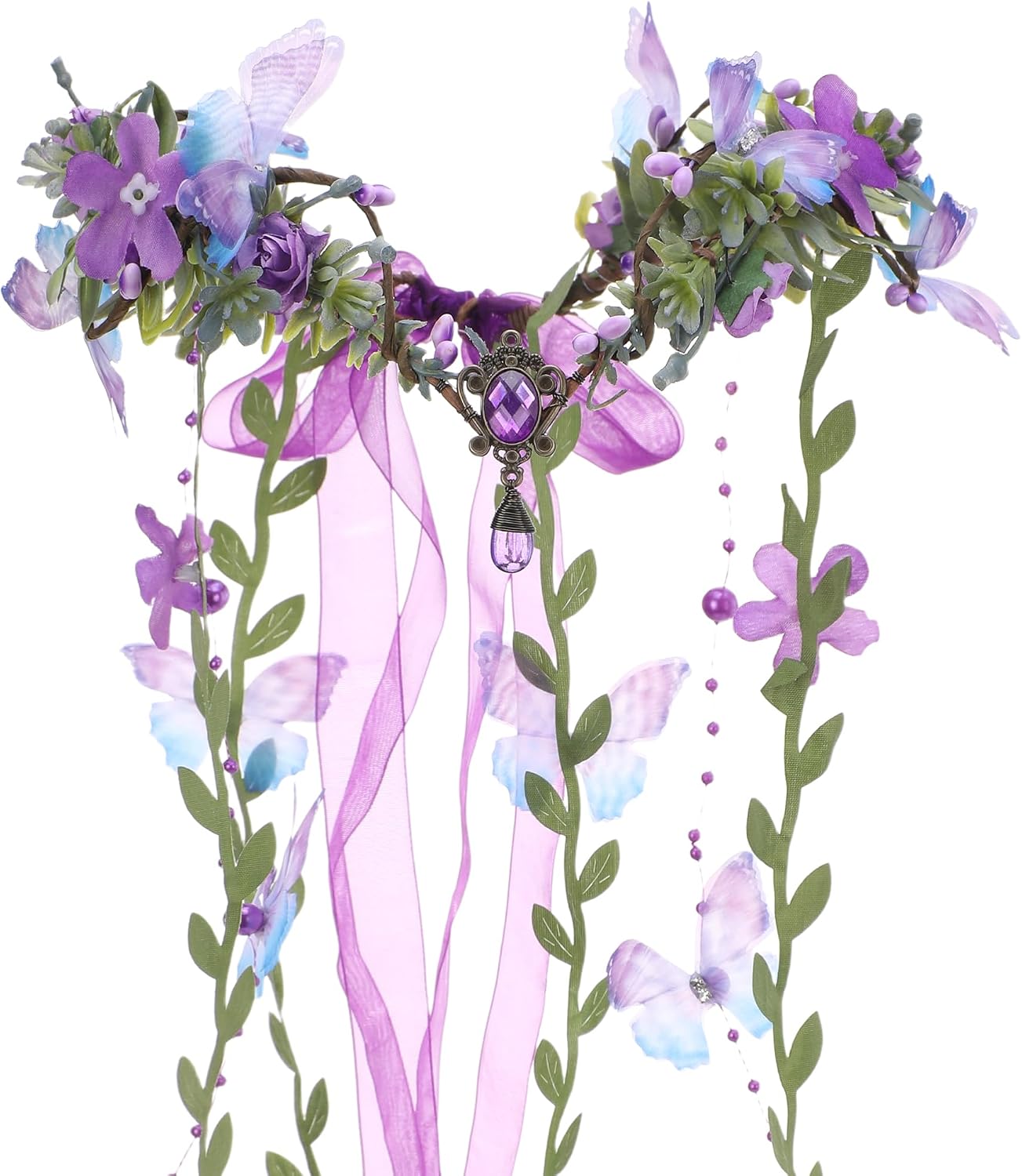 MOSTORY Woodland Flower Fairy Headpiece - Floral Elf Crown with Butterflies for Fairy Accessories Women Renaissance Cosplay