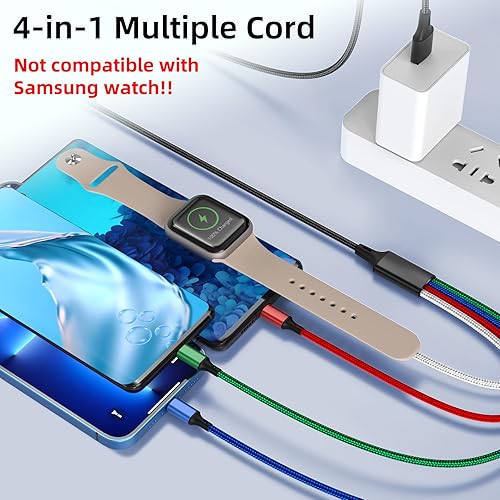 Travel Essentials 4 in 1 iWatch & iPhone Charger,Multi Charging Cable for Apple Watch Charger USB C Micro Nylon Compatible with iWatch Ultra/SE/10/9/8/7/6/5/4/3/iPhone 16/15/14/13 Galaxy Phone(4FT)