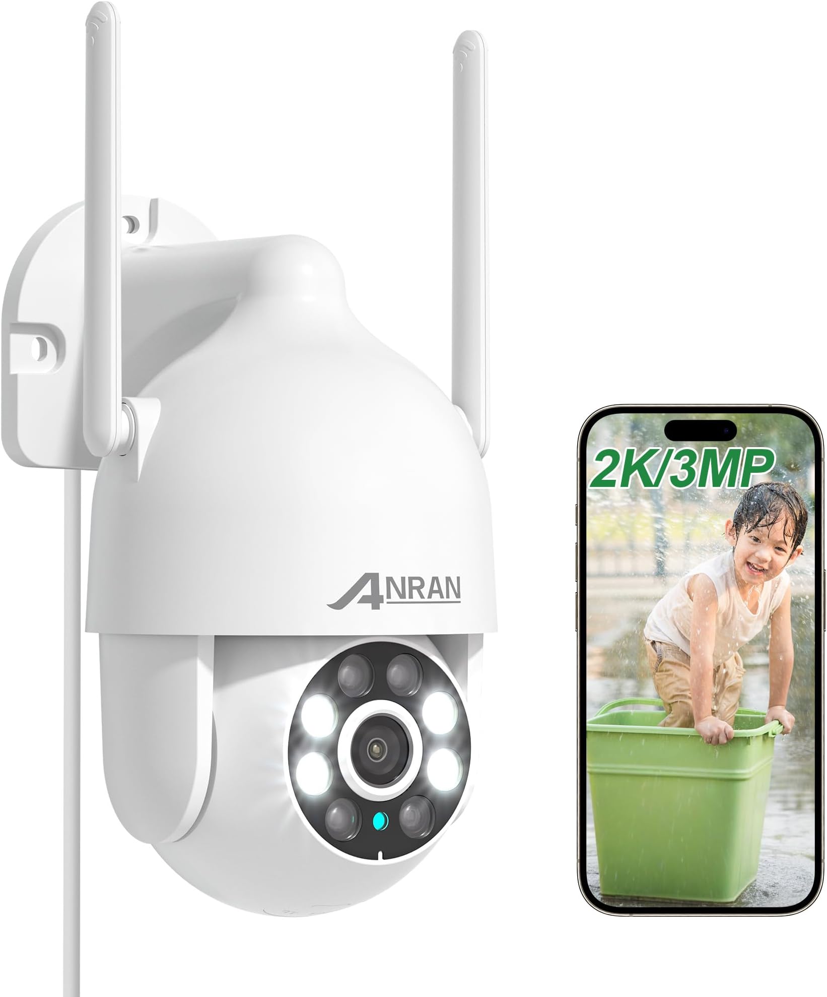 2K WiFi Security Camera Outdoor: 2.4/5GHz Dual-Band, Auto-Tracking, 2-Way Audio, Color Night Vision, 24/7 Recording, 3MP Pan-Tilt 360° View Camera for Home/House