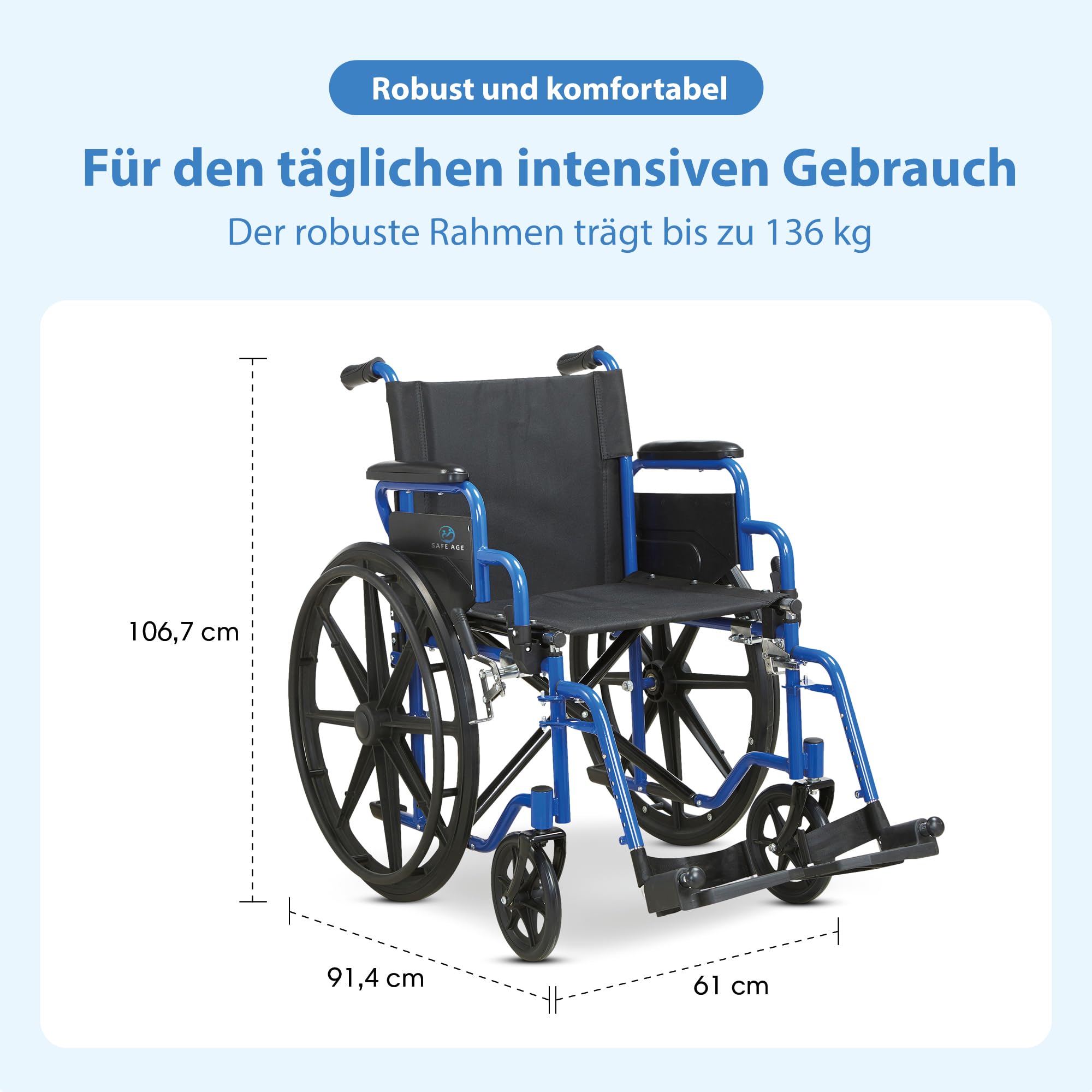 Safe Age® ROLLSTUHL FALTBAR LEICHT: Mit nur 18,6 kg und rund 32 cm Faltbreite passt er in jeden Kofferraum, ideal als Reiserollstuhl
