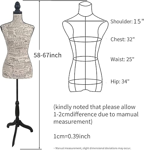 Miniatura 4 de Cuerpo de Maniquí Femenino, Forma de Vestido Maniquí de Costura Torso con Soporte Trípode Ajustable, Maniquí de Modistas para Vestido y Exhibición