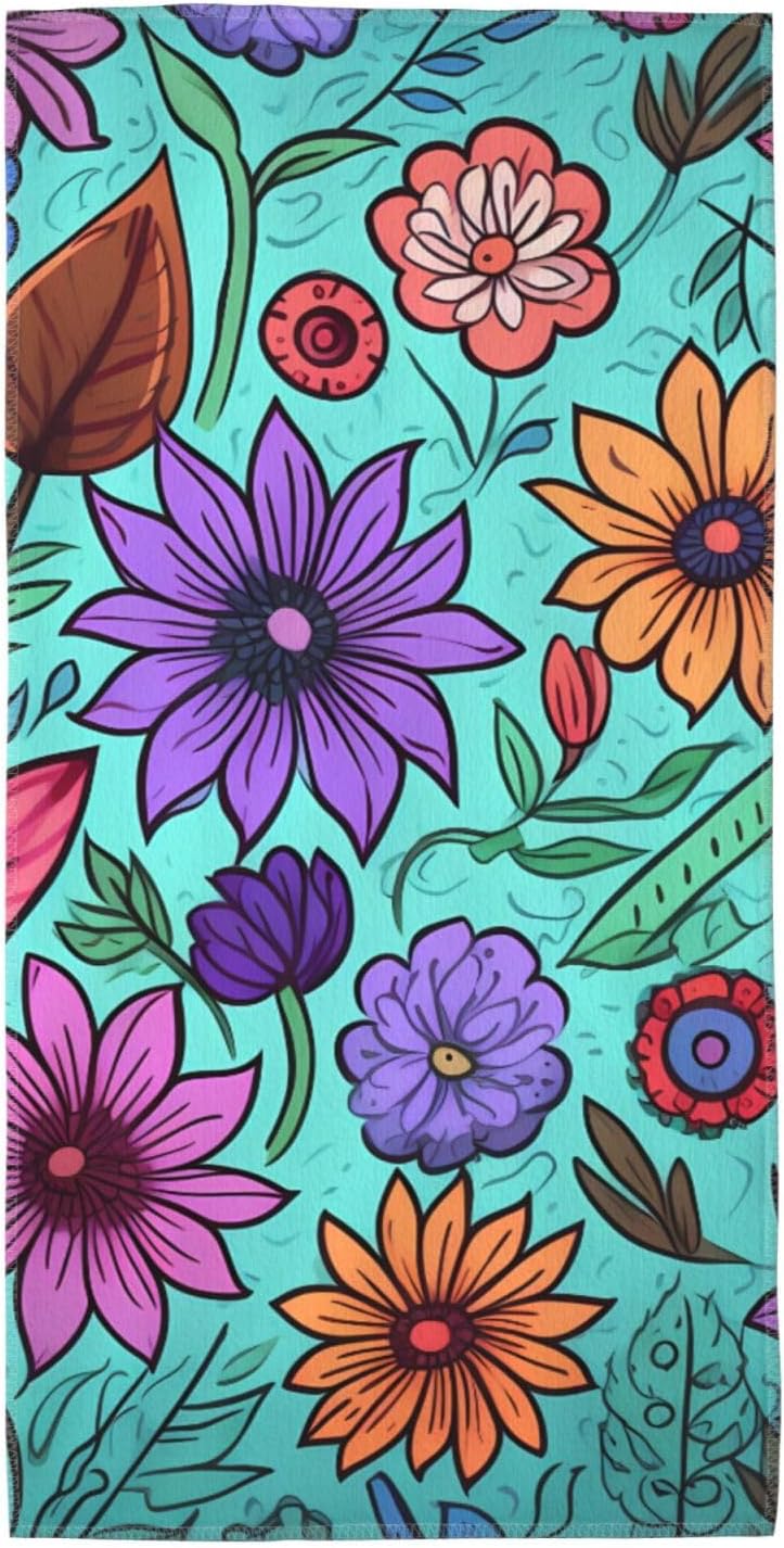 Hand Towels for Bathroom, Soft Absorbent Bath Towels Decorative Guest Towel Microfiber Face Towel Colored Doodle Flowers Kitchen Dish Towels for Home Hotel Gym Spa Yoga 13.8″X27.5″