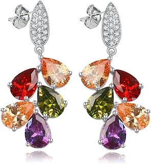 Earring for Women, Classic Multi Gemstones Silver Plated Earring with Am...