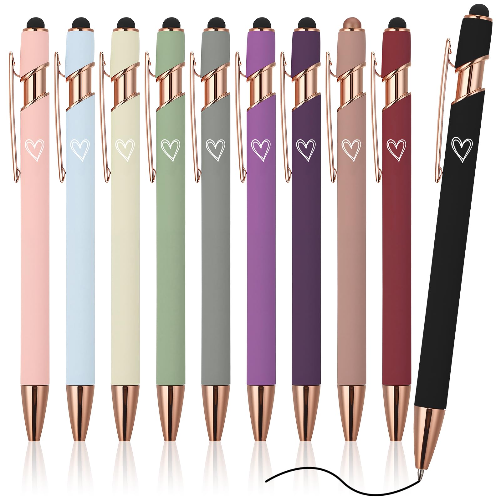 10 Pack 2 in 1 Ballpoint Pen with Stylus Tip, Metal Stylus Pens for Touch Screens, 1.0mm Black Ink Ballpoint Smooth Writing Pens for Women Men School Office Supplies(Morandi Color)