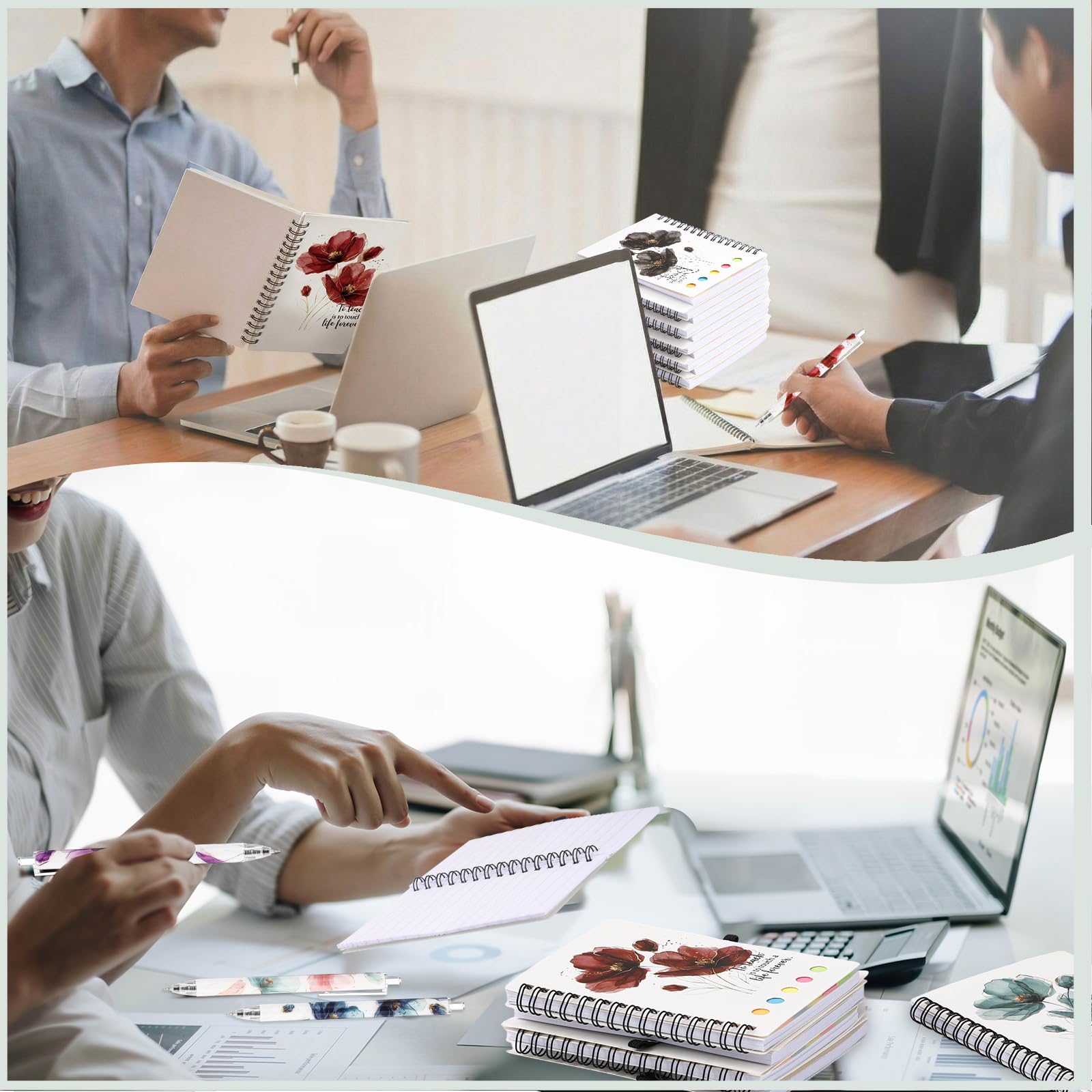 Glenmal Set di 50 quaderni a spirale per insegnanti e dipendenti, regalo di ringraziamento per insegnanti di studenti, con penne in bambù per forniture per ufficio