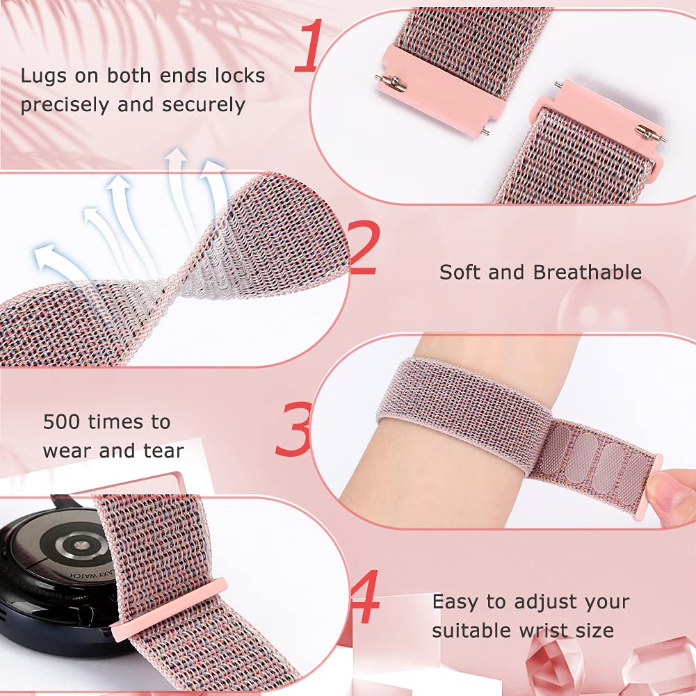 20 mm Schnellverschluss-Nylon-Sportarmband, kompatibel mit Garmin Vivoactive3/Forerunner 645/Galaxy Watch 42 mm/Active2 44 mm/40 mm