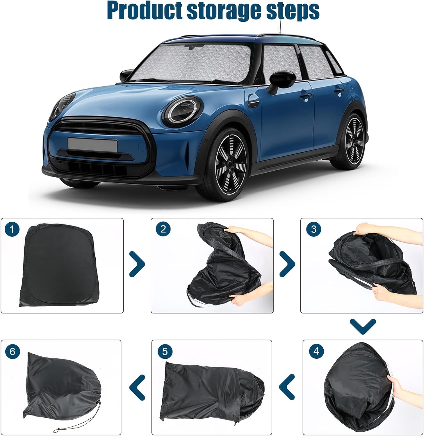 Windshield Sun Shade Custom Fit for Mini Cooper Hardtop 4 Door 2014-2024, 8 Set Foldable Sunshade Side Rear Window Full Shade Cover Privacy Protection Keeps Car Cool
