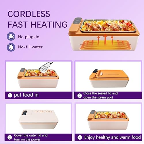 Miniatura 3 de Lonchera autocalentable, calentador de alimentos portátil compacto con prevención de fugas de doble sellado, almacenamiento en frío de 6 horas,
