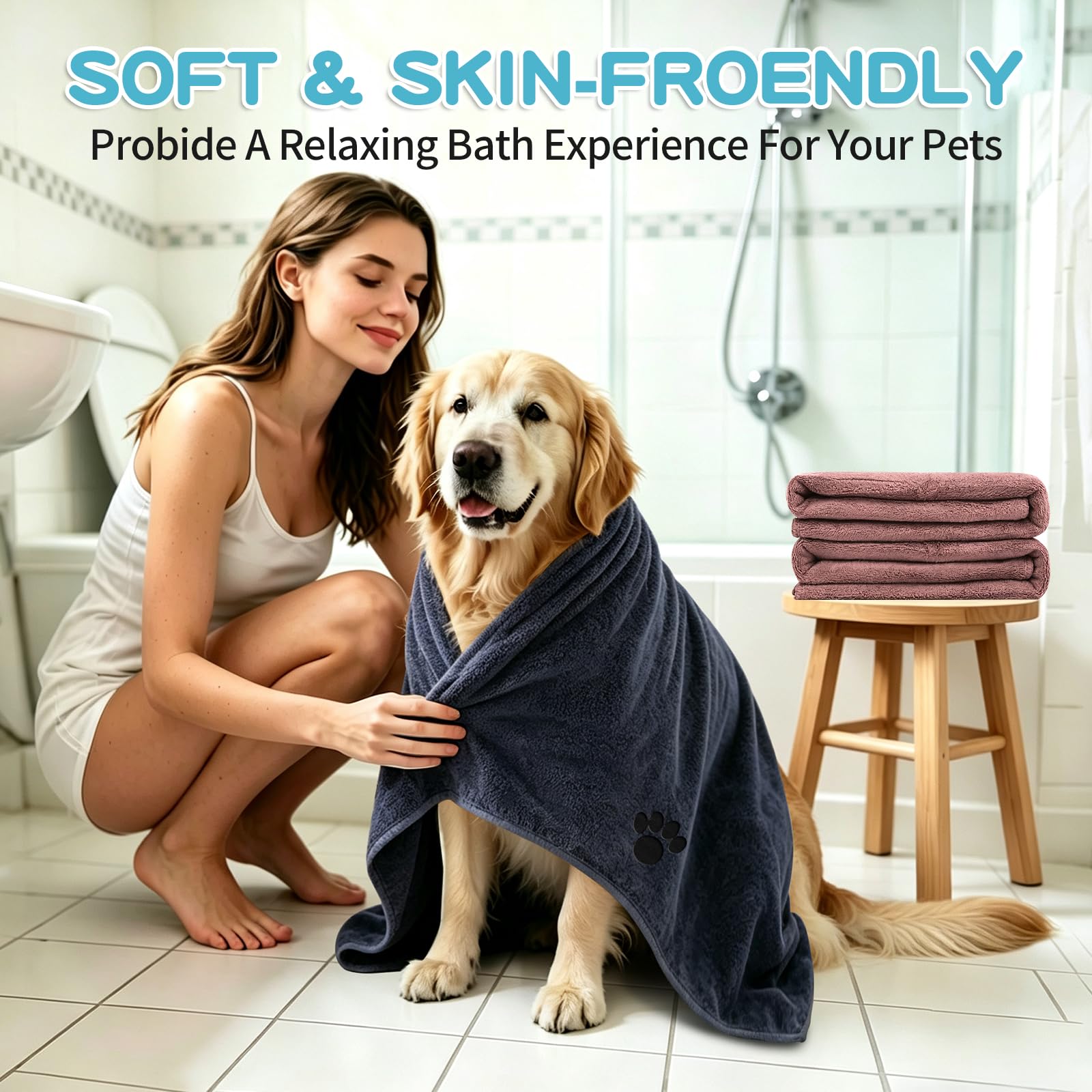 Microfiber Dog Towels 2 Pack, Perfect Shower & Bath Supplies for Dogs view 5