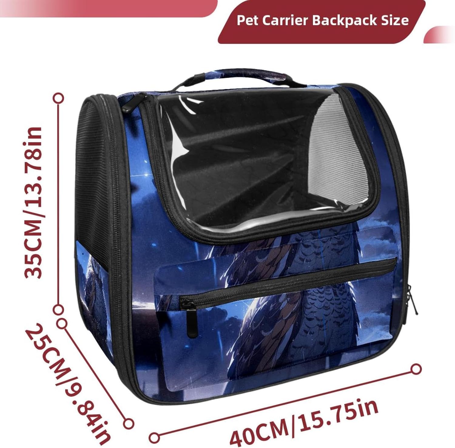 Portable Travel pet Backpack Carrier Hamster Bag Small Dog cat Carrier Breathable Hang Bag, Barred Owl Sits Motionless in The Blue Moonlight