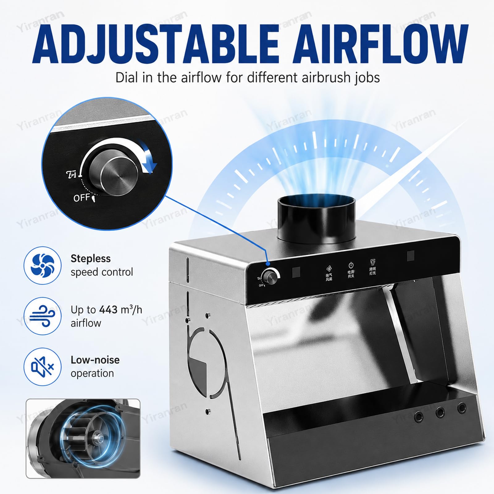 Cabina De Pulverización Profesional con Cortina De Agua, Cabina De Aerografía Preensamblada con Flujo De Aire Frontal De Presión Negativa, Área De Trabajo Ampliada, Ventilador Ajustable Y Luz