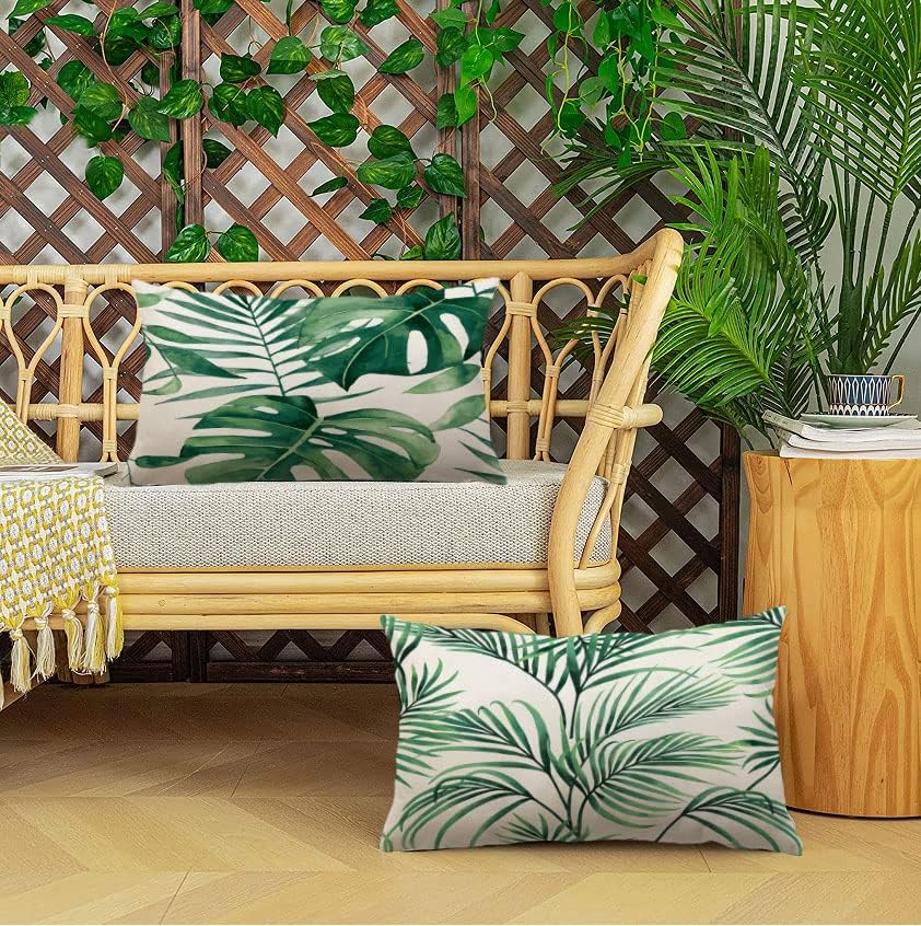 Miniatura 5 de YeeJu Juego de 4 fundas de almohada de plantas verdes de 12 x 20 pulgadas, fundas de almohada decorativas para verano, fundas de almohada con hojas