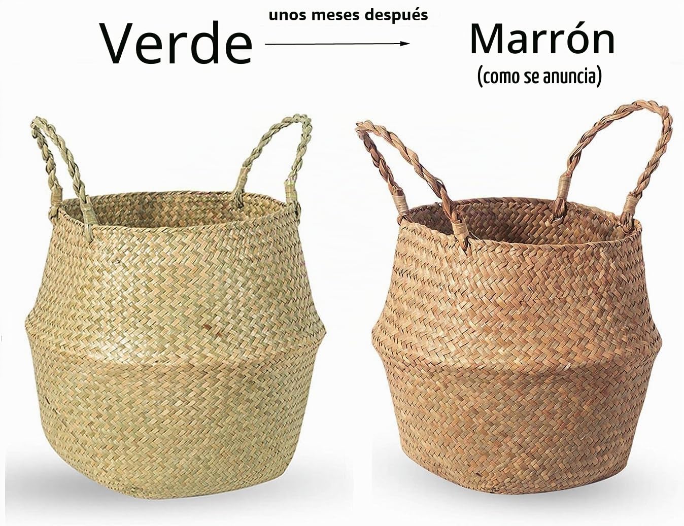 Cesta de junco marino de, juego de 3 unidades, tejido natural, cesta para almacenamiento con asa plegable, para colgar, para maceta, como decoracioacuten