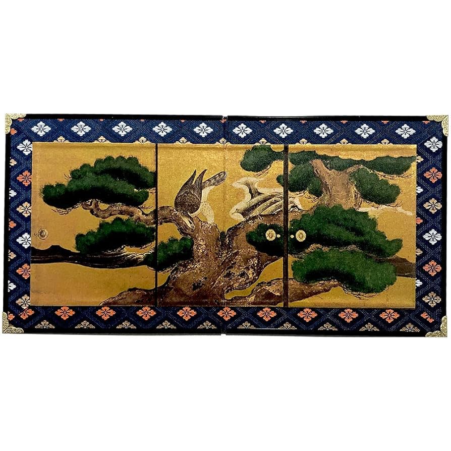 金色の鷹と松の屏風 楽天市場】ミニ屏風「老松と鷹の図」京都二条城 大広間鎗の間