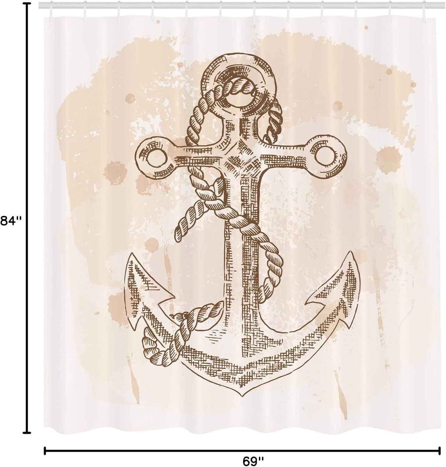 Ambesonne Anchor Shower Curtain, Illustration of Anchor and on Stained Background Navy Summer Holiday Print, Cloth Fabric Bathroom Decor Set with Hooks, 69" W x 84" L, Cream Brown