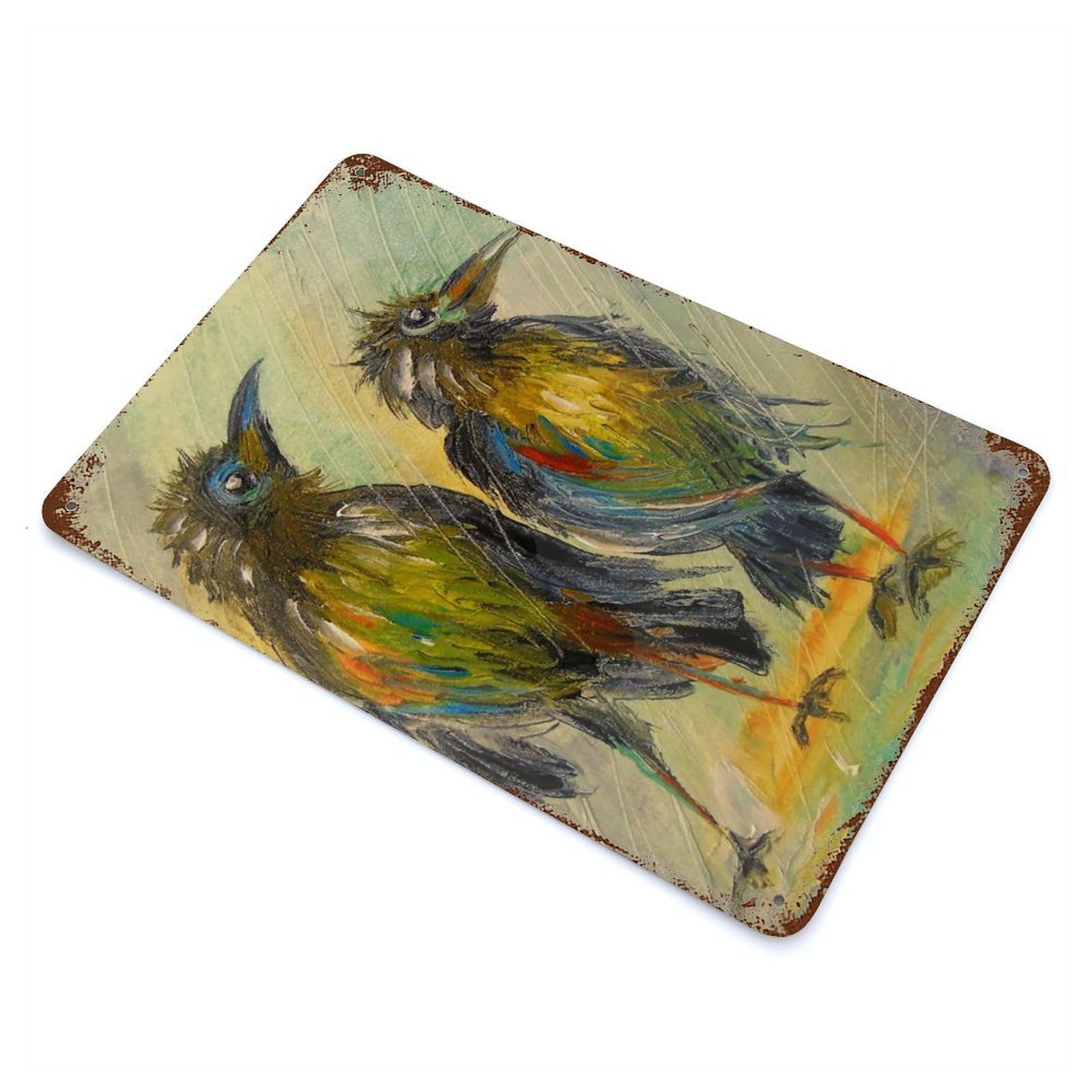 Garage Style Crows Waiting for Rain Decorative Tin Sign 11.8"x7.9", Rustic Home Decor for Bar And Workshop