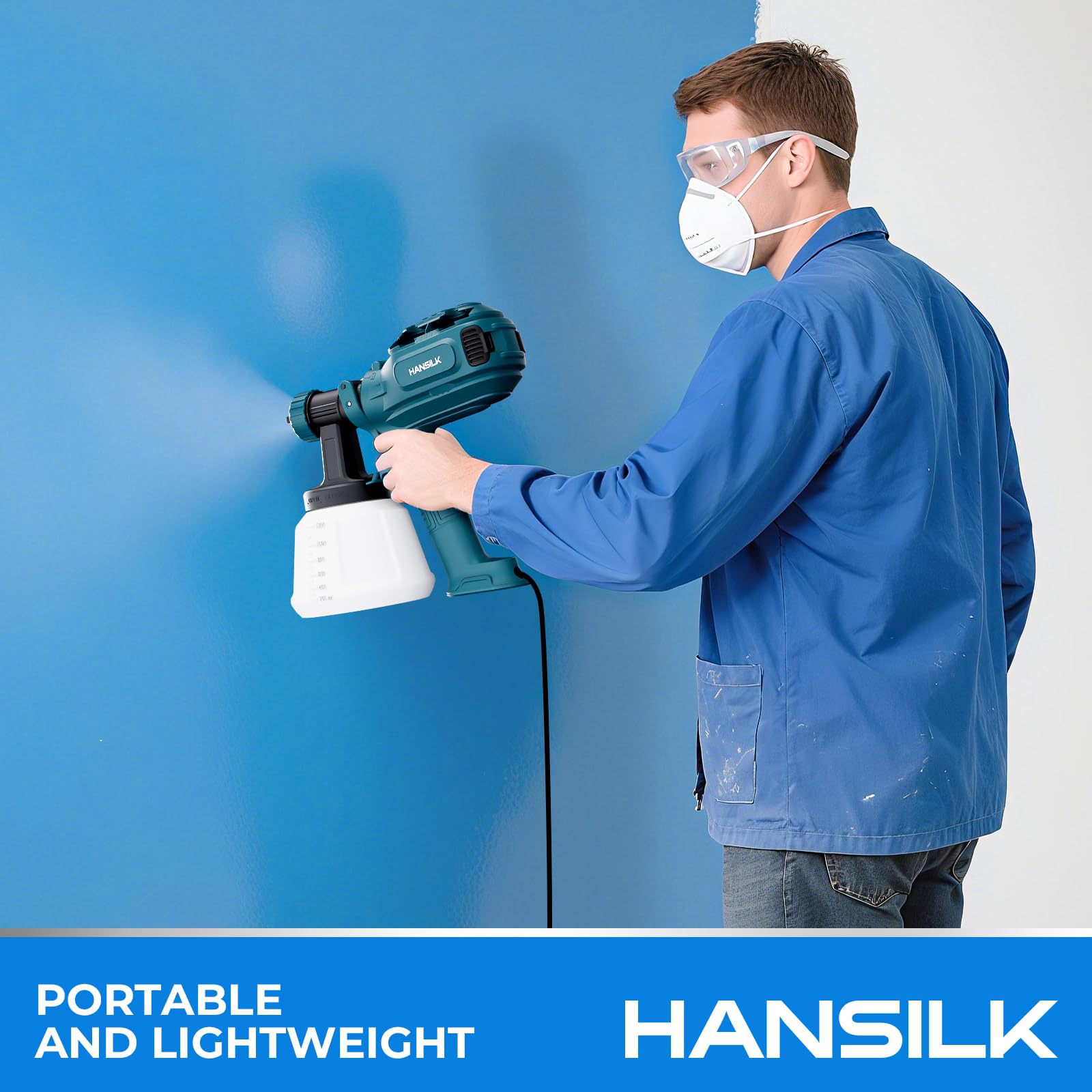 HANSILK Pistola de Pintura HVLP 800W Pulverizador Eléctrico con Depósito de 1200ml 5 Boquillas & 3 Modos de Rociado Flujo Ajustable Fácil de Limpiar para Muebles Paredes Vallas Bricolaje