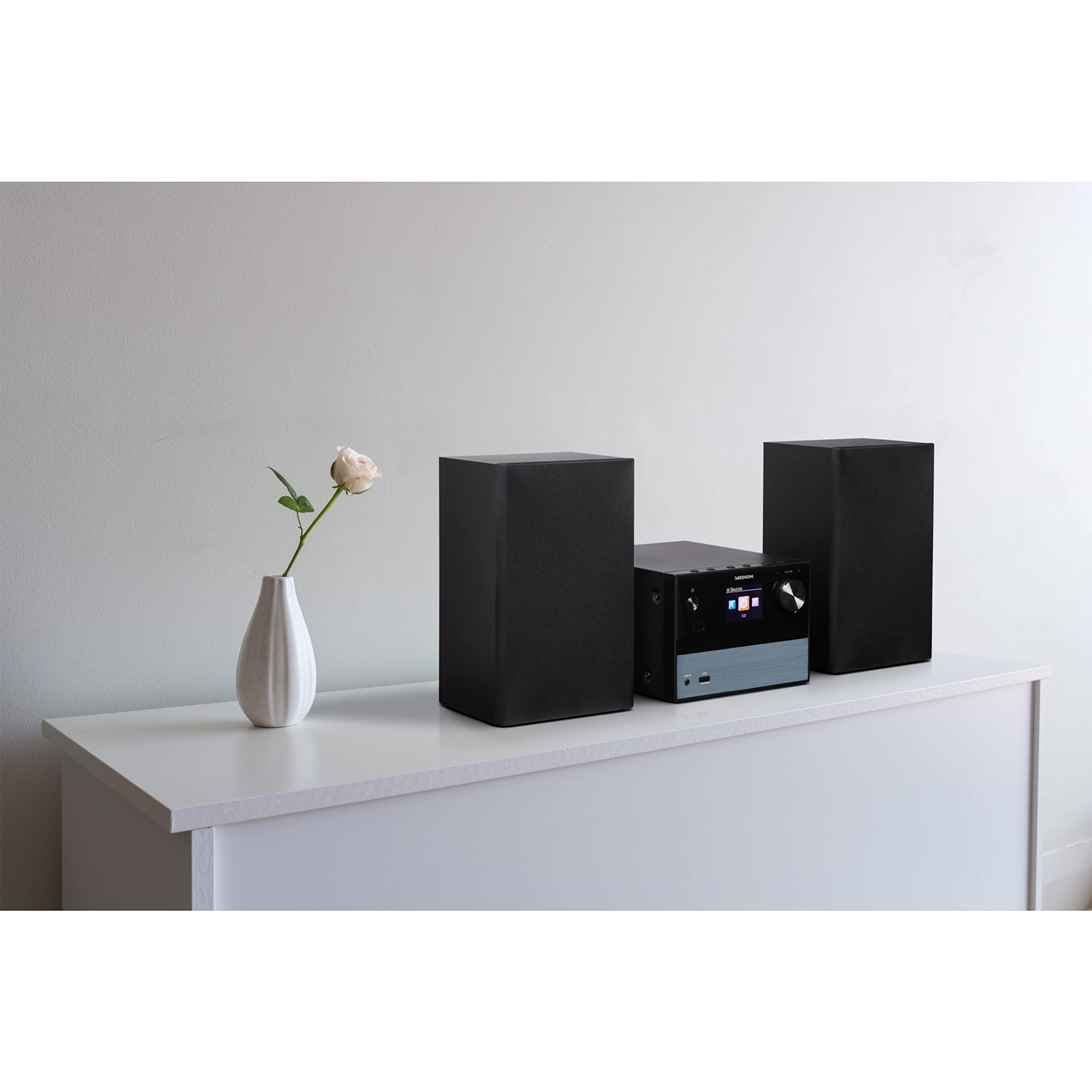 MEDION P64014 Micro Audio System Kompaktanlage (DAB+, CD-Player, PLL UKW Radio, Bluetooth, USB Anschluss, AUX) Titan