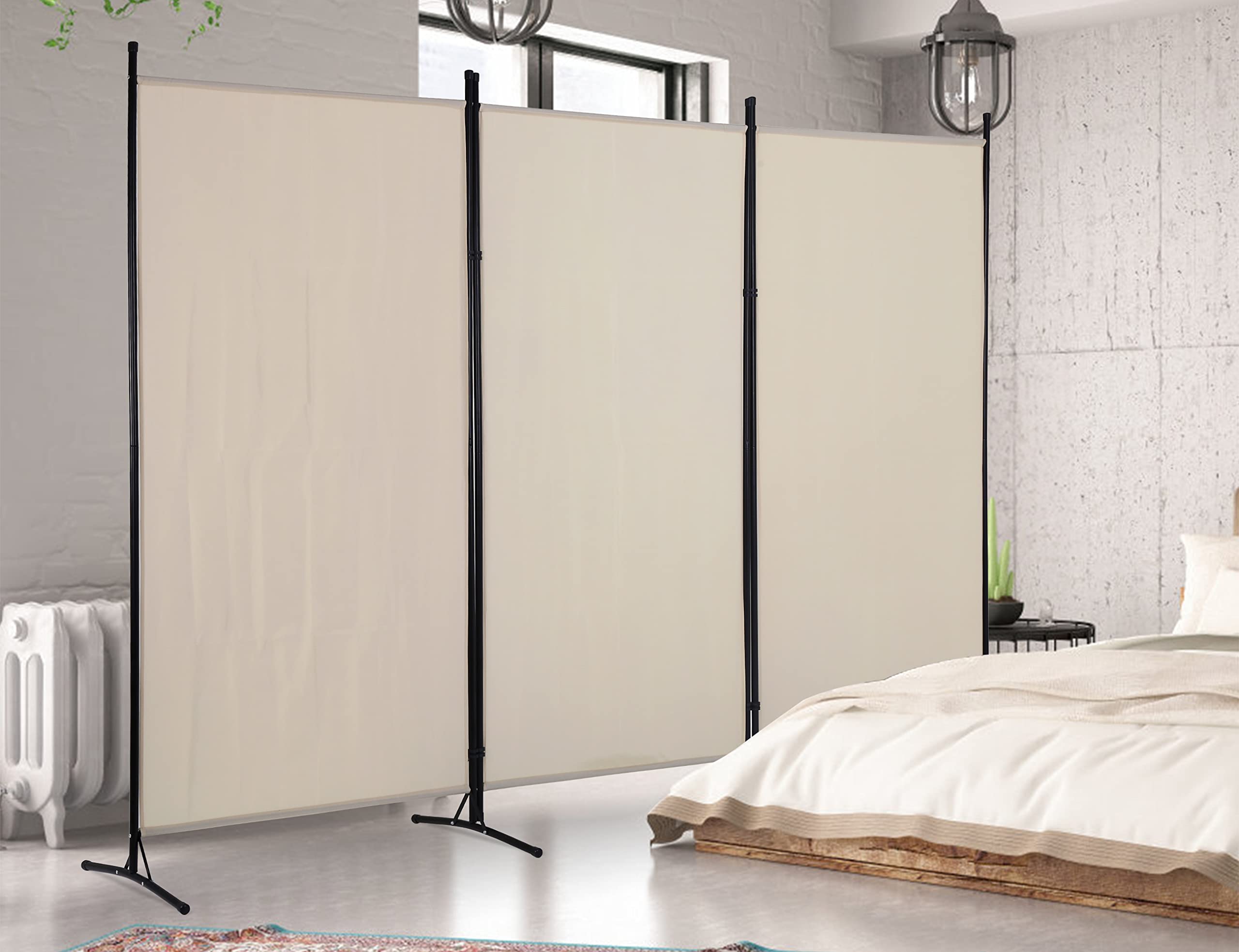 Room Divider, 3 Panel Portable Privacy Screen with Metal Frame, Freestanding Fabric Room Dividers and Folding Privacy Screens for Home Office Dorm
