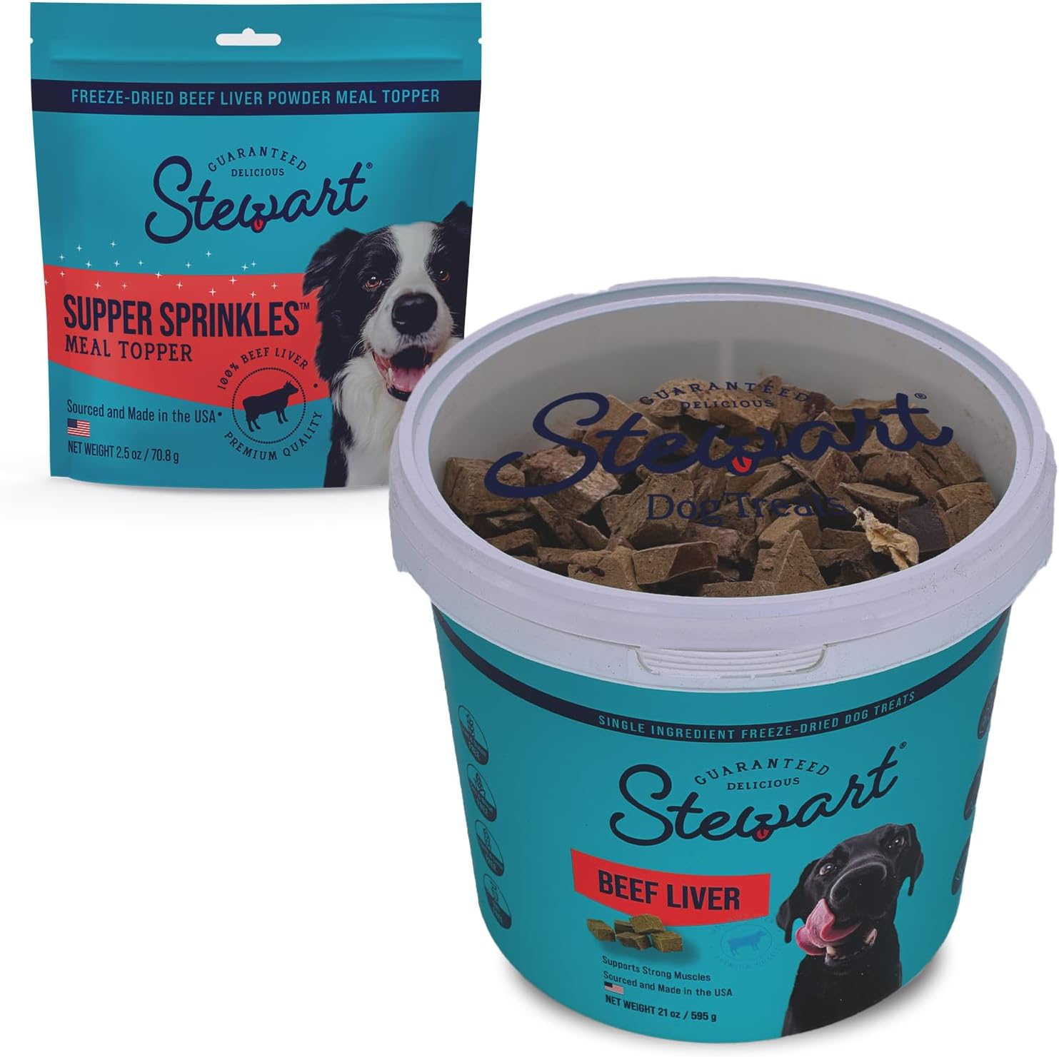 Single Ingredient Freeze Dried Raw Dog Treats (Beef Liver 21 Ounce + Supper Sprinkles 2.5 Ounce), High Protein, Training Treats or Meal Topper