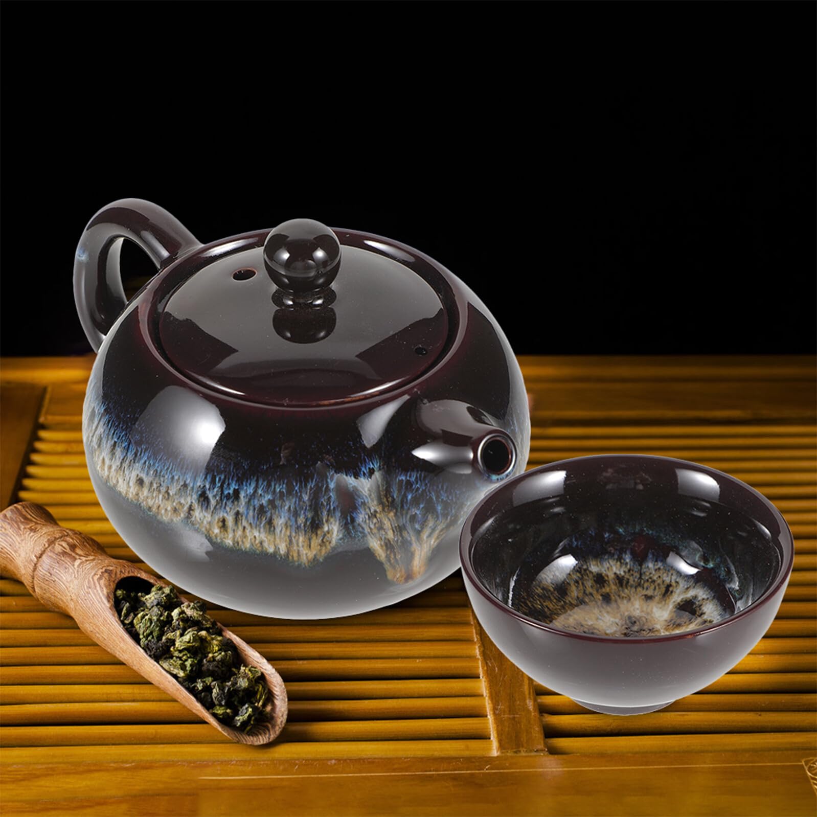 Uonlytech Service de Thé Chinois Pratique en Céramique Résistante la Chaleur, Ensemble 5 Pièces Élégant avec Théière et Tasses pour Maison ou Salon de Thé