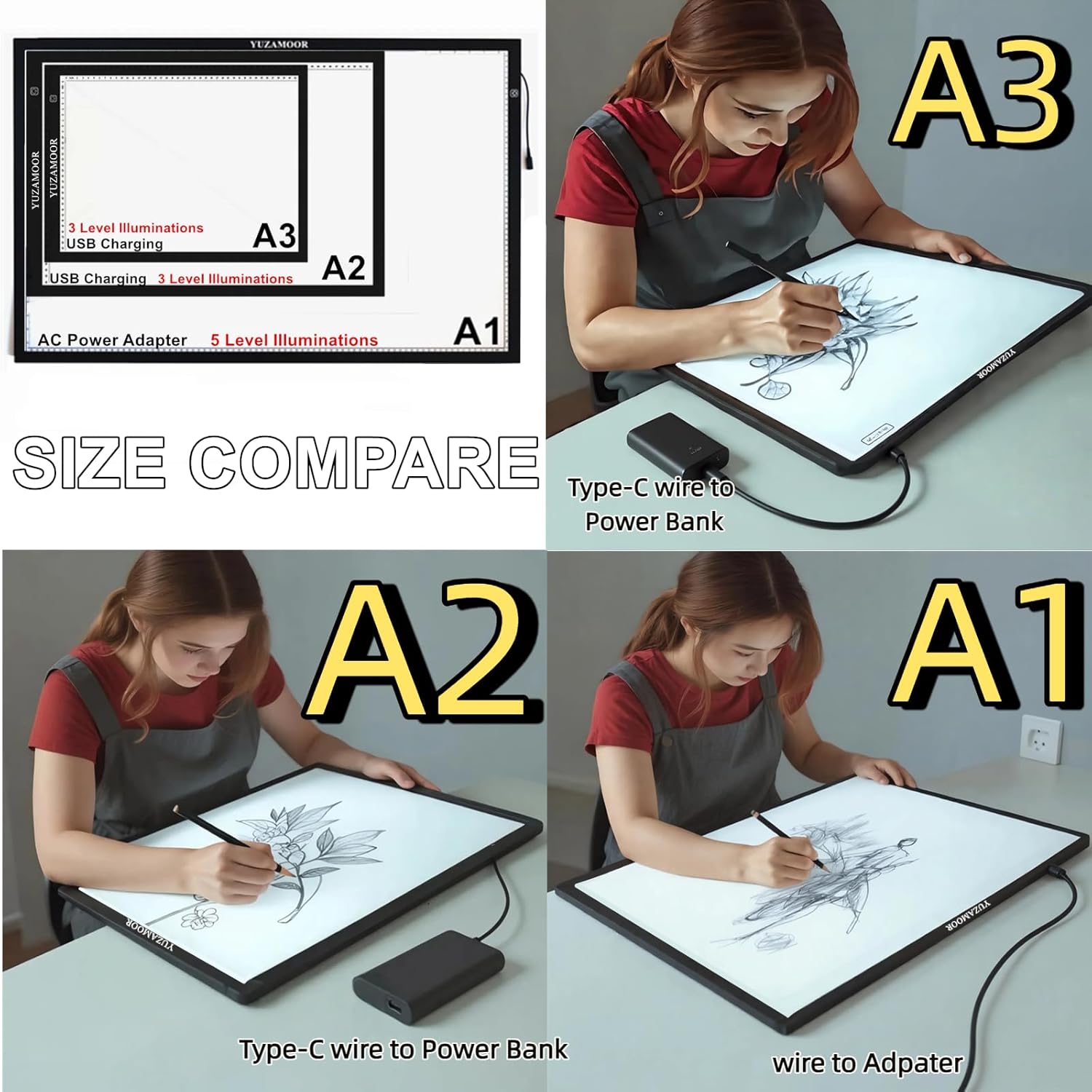 A2 Extra Large Tracing LED Light Pad for Diamond Art, Sketching, Painting - Adjustable Brightness, Sketching, Tracing - USB Powered DIY Diamond Art Light Box - No mesh No dot