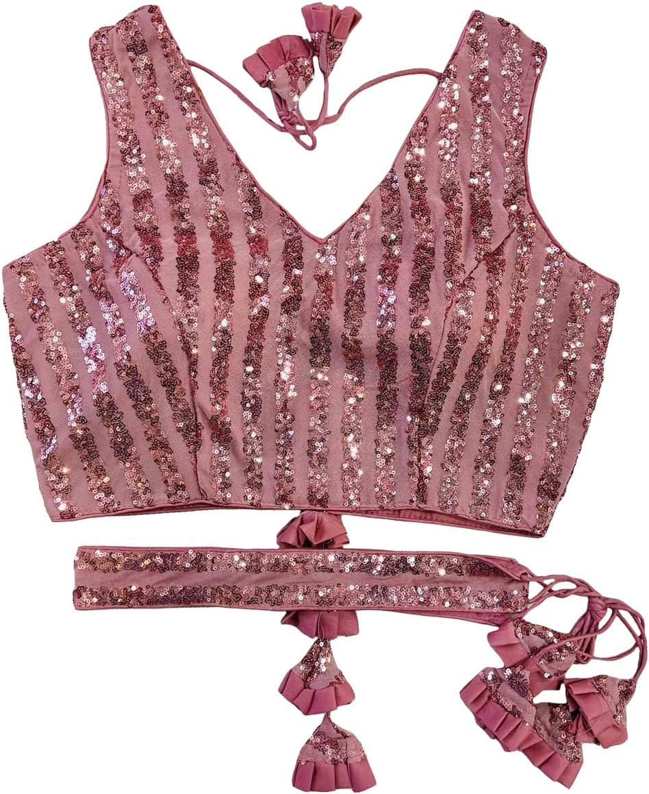 Vihu Fashion Women's Emblished Sequins Sleeveless Fancy Blouse with Belt (Belt Sequins)