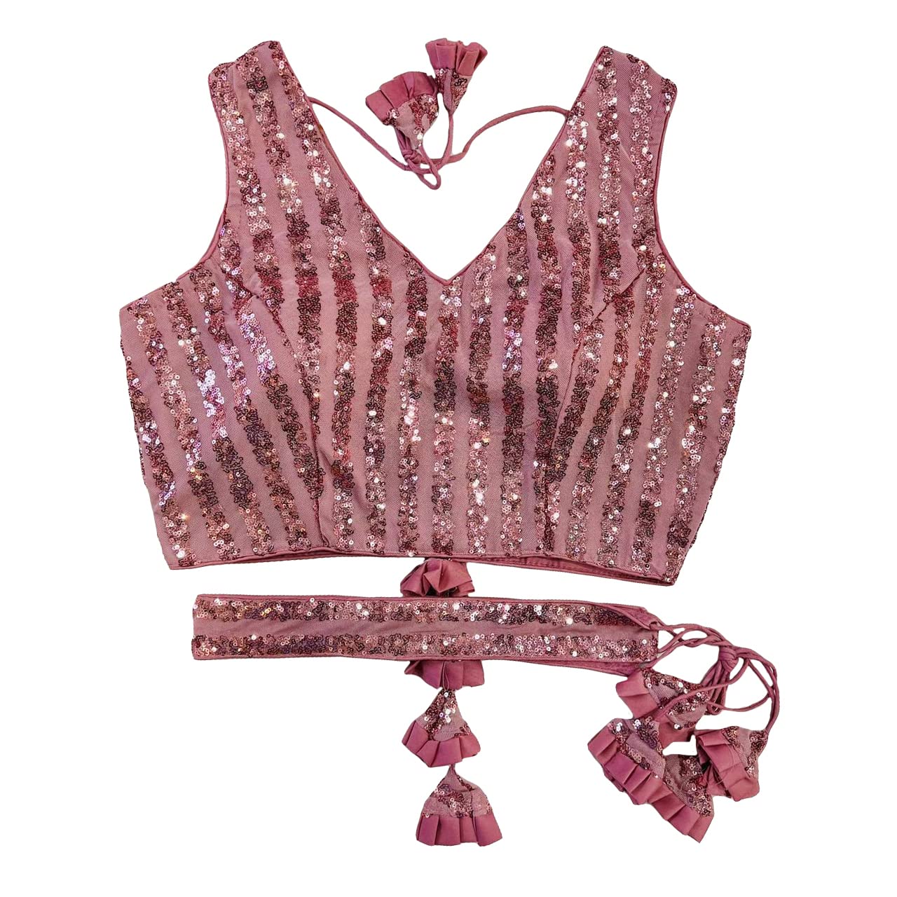 Vihu Fashion Women's Emblished Sequins Sleeveless Fancy Blouse with Belt (Belt Sequins)