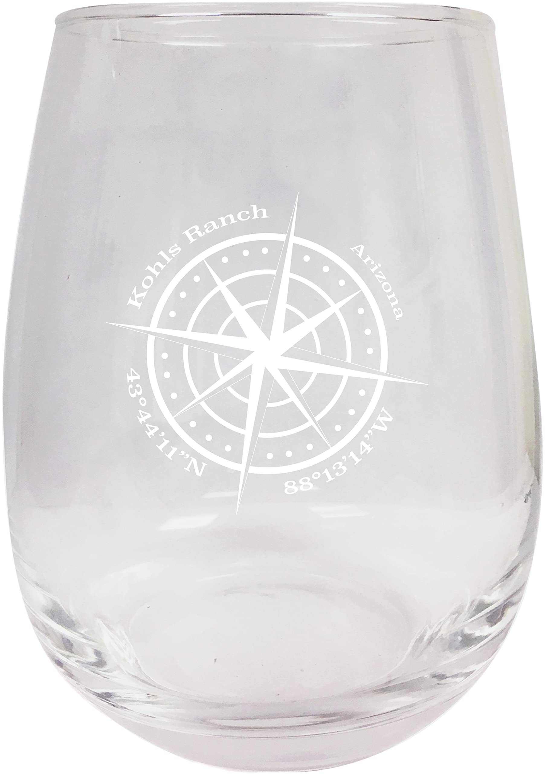 Kohls Ranch Arizona Souvenir 15 Ounce Laser Engraved Stemless Wine Glass Compass Design 2-Pack