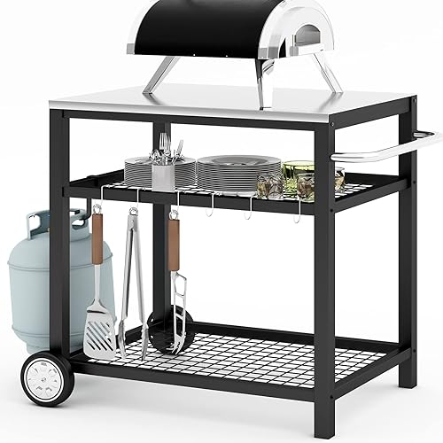 Mesa móvil de preparación de alimentos y carrito de trabajo, carrito de parrilla de acero inoxidable, mesa modular con ruedas y asa, mesa de cocina