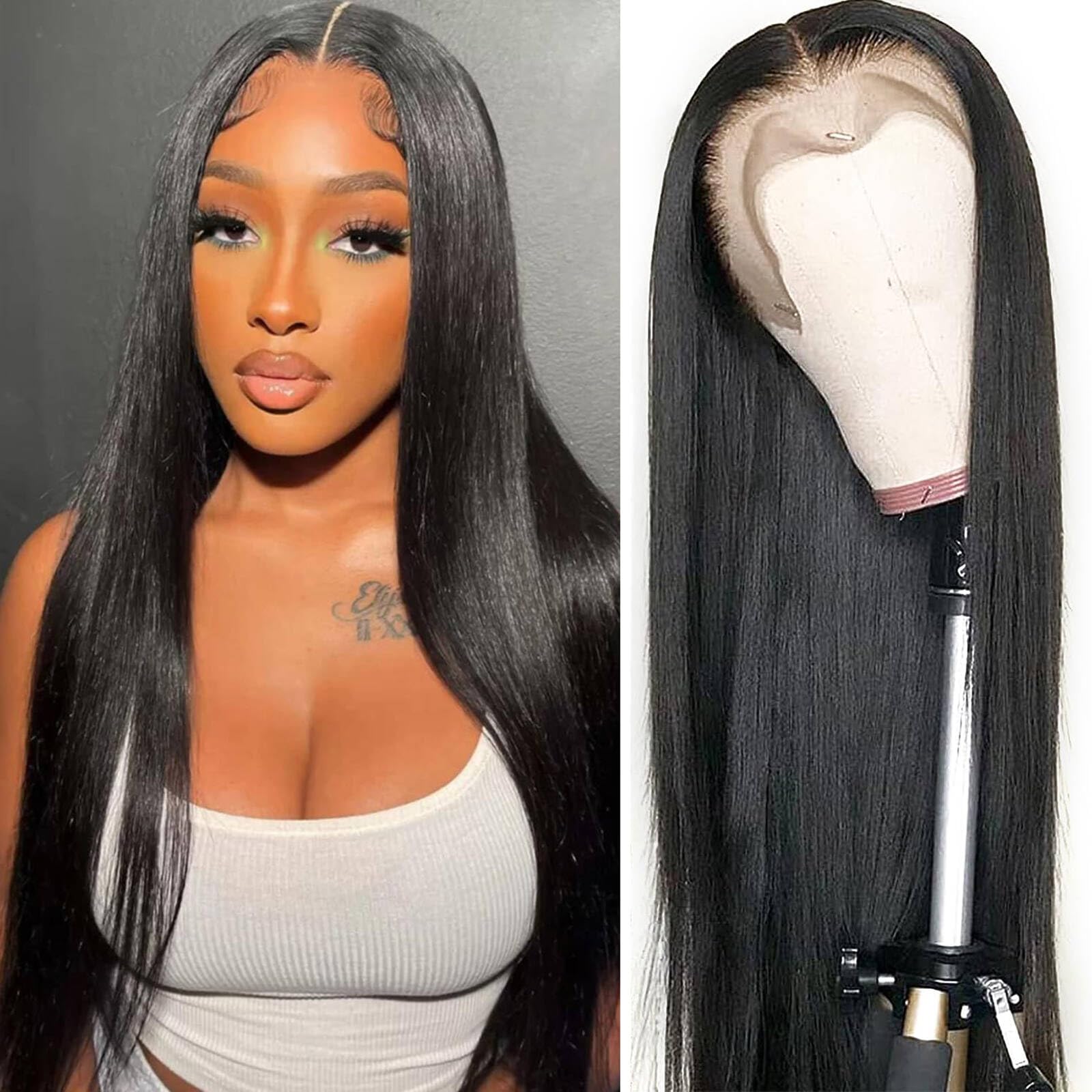 Photo 1 of NewYou 22 Inch Straight Lace Front Wigs Human Hair Pre Plucked for Black Women 13x4 Lace Frontal Wigs Human Hair 200 Density Glueless Wigs Human Hair