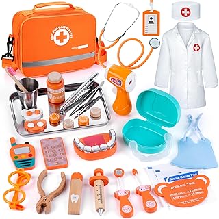 EFO SHM Children's Doctor's Case, 33-Piece Dentist Toy Children Made of Wood with Real Stethoscope, Role Play Children's Toy Set, Toy from 3 Years, Girls and Boys (2)