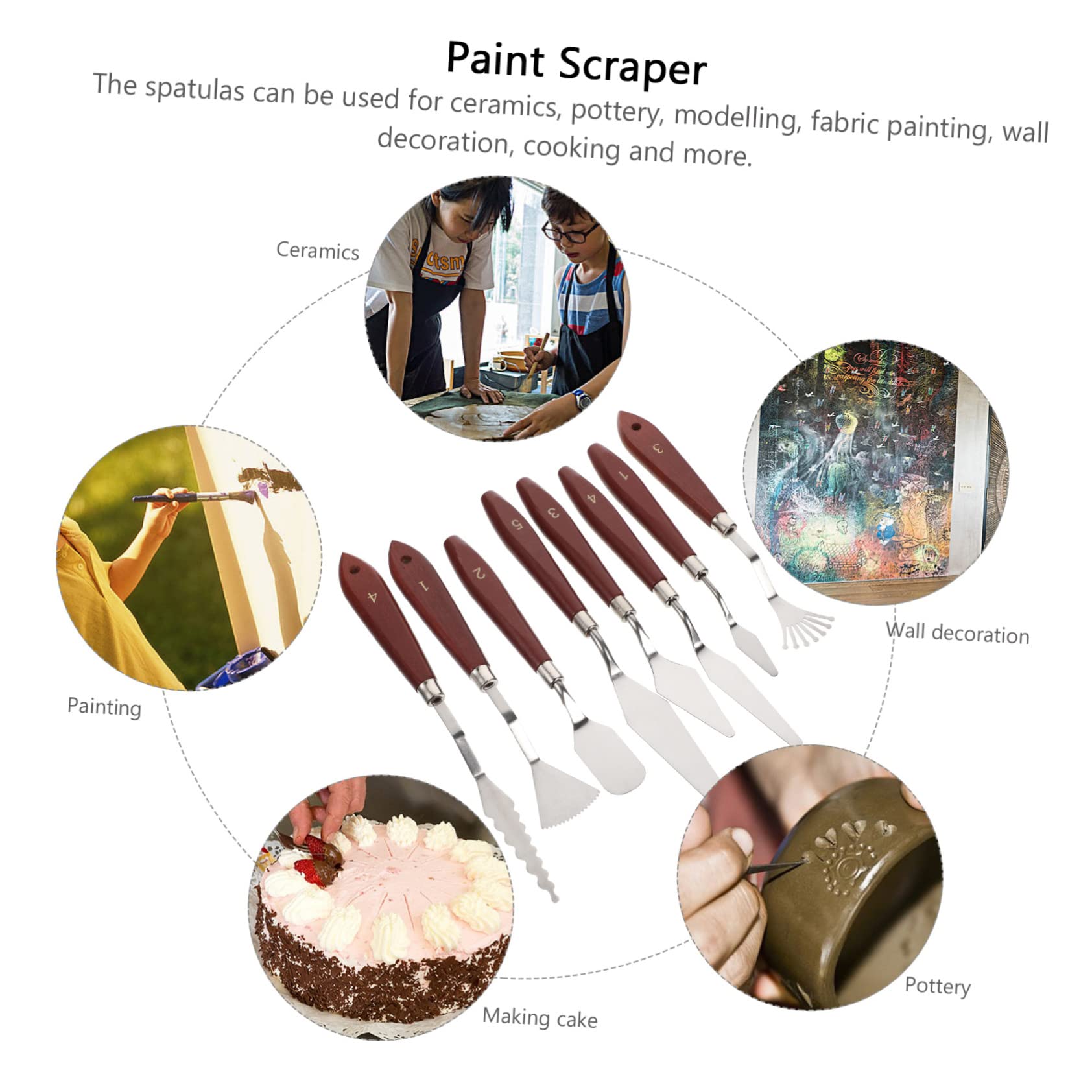 Set Spatole per Pittura 14 Pezzi in Acciaio Inossidabile | Impugnatura Marrone, Utensili per Olio e Acrilico, Palette Knife per Miscelare e Raschiare