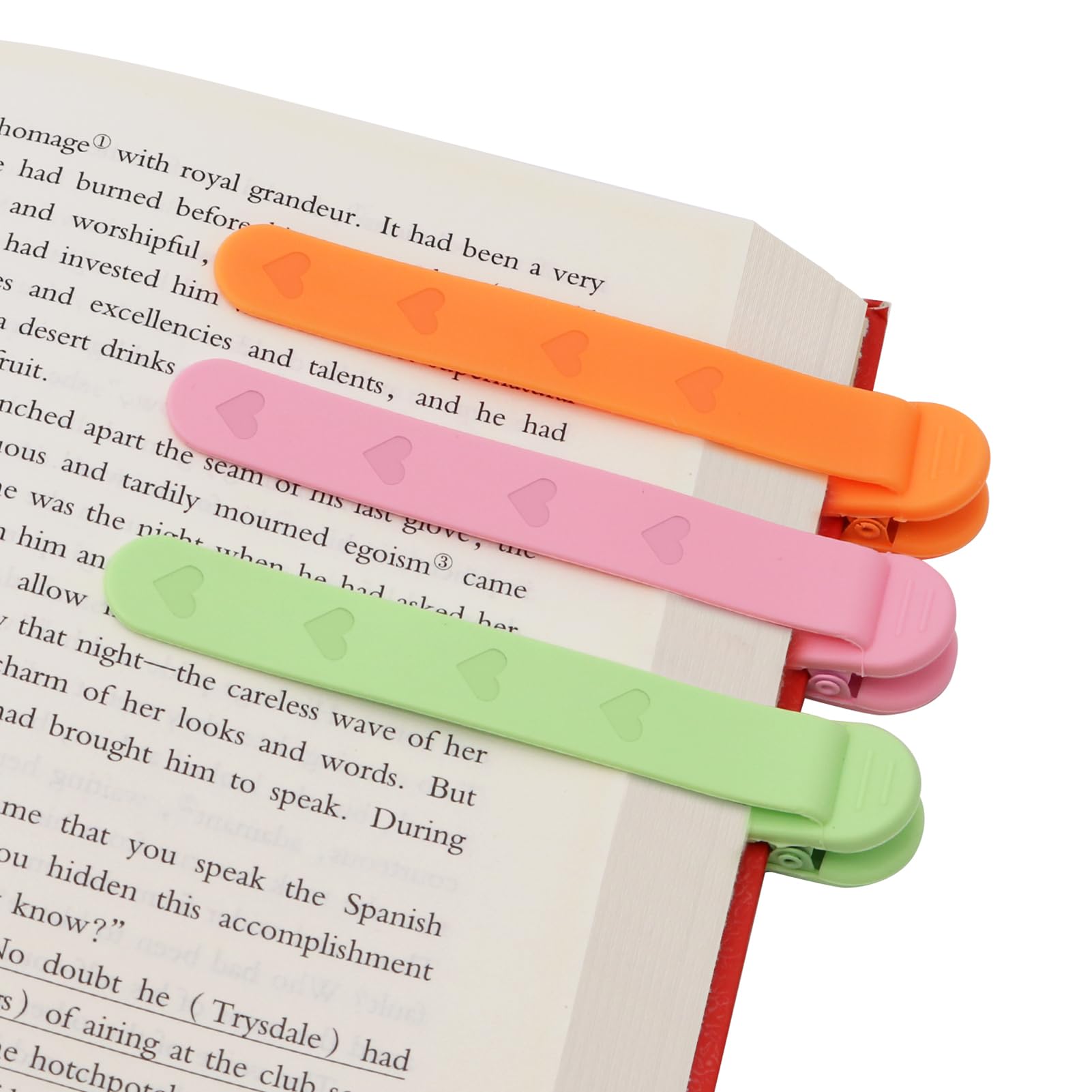 SMUK 3Pcs Heart Bookmarks for Women, Automatic Silicone Book Marks for Book Lovers Girls Men, Cute Page Markers Bookmarkers Reading Gifts