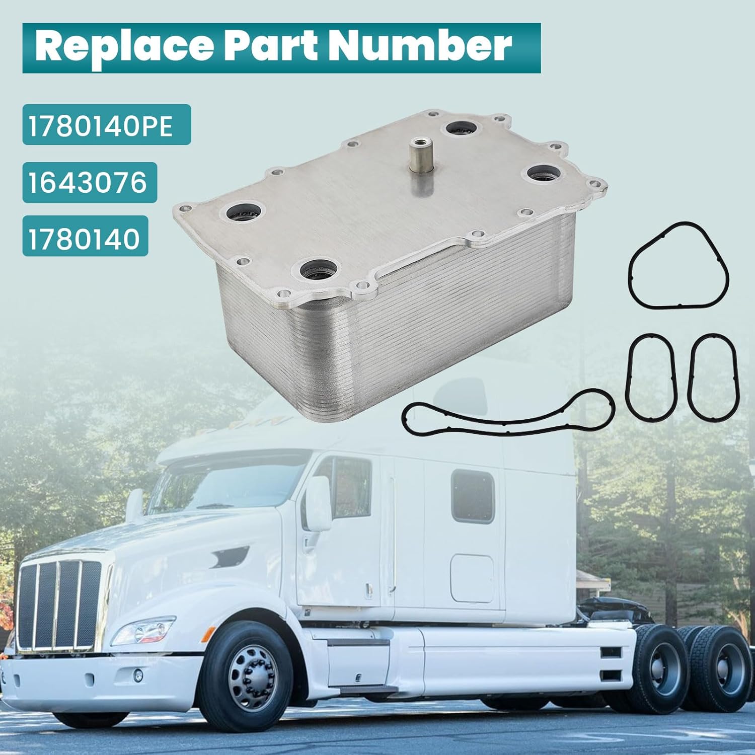 1780140 1780140PE 1643076 Cooling Oil Cooler with Sealing Rings Replacement for Peterbilt 587 Fits for Paccar MX13 EPA10 DAF CF65 CF75 CF85 XF95 XF105
