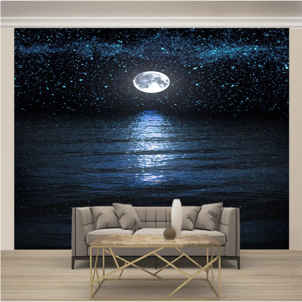 Papier peint intissé photo 3D moderne salon tapisserie murale bleu lune 200x140
