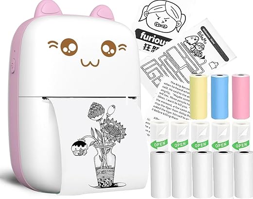 NAKY Mini Bluetooth Thermal Printer, Portable Label Printer Inkfree Printer for Android & iOS System, Black on White Thermal Printer Stickers.