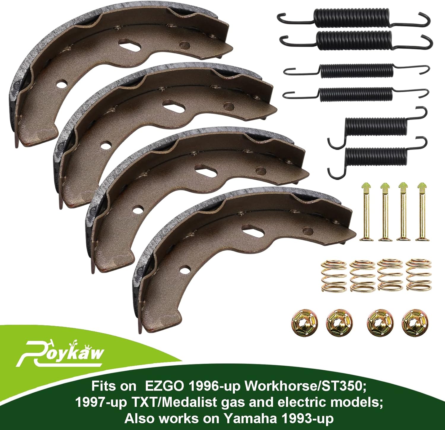 Roykaw Golf Cart Brake Shoes Pads and Springs Kit Compatible with EZGO 1996-Up TXT/ST350/Workhorse and Yamaha 1993-Up G14, G16, G19-G22 Models, Replaces OEM # 27943G01, 70794G01, 70795G01