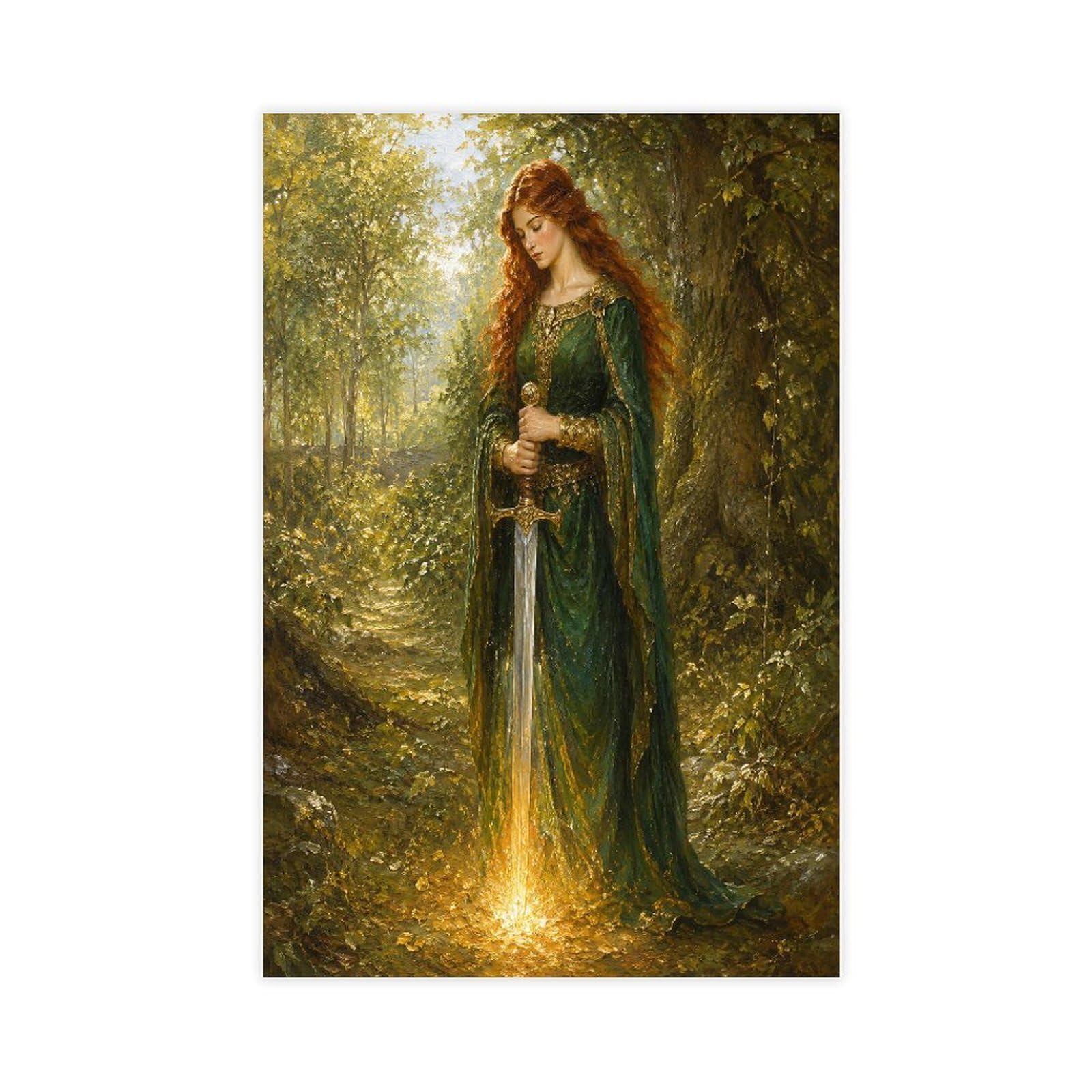 H3b8u2y5 Unframe-Style-14 Woman With Glowing Sword Canvas Wall Art, Fantasy Illustration