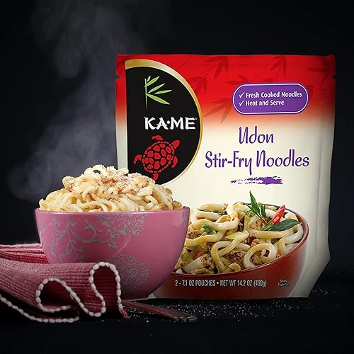 Miniatura 3 de KA-ME Udon (fideos gruesos japoneses) – Auténtica fibra japonesa – Fideos versátiles a base de trigo para salteados, ensaladas, sopas y más –