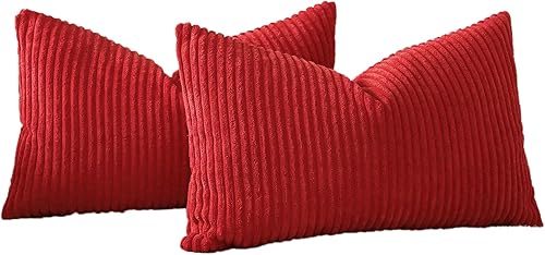 Miniatura 7 de OTOSTAR Juego de 2 fundas de almohada decorativas bohemias de 16 x 24 pulgadas, de pana suave, a rayas lisas, fundas de almohada lumbares para sofá,