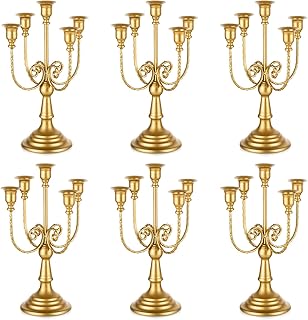 Romadedi Candelabra Gold Candle Holders - 5 Arm 11.8" Wedding Candlestick Holder for Theme Party Table Centrepiece Decor Dining Room Birthday Holiday Christmas