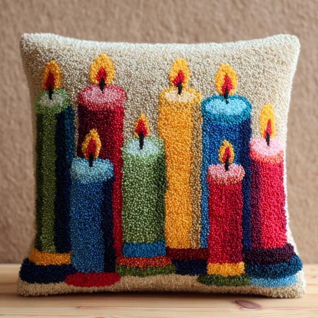 Henypt DIY Latch Hook Cushions Kits Candle