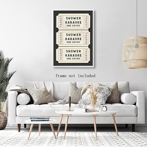 Miniatura 8 de Póster de lienzo con estampado de boletos de karaoke para ducha, divertido póster para decoración de baño, arte retro de pared de inodoro negro,