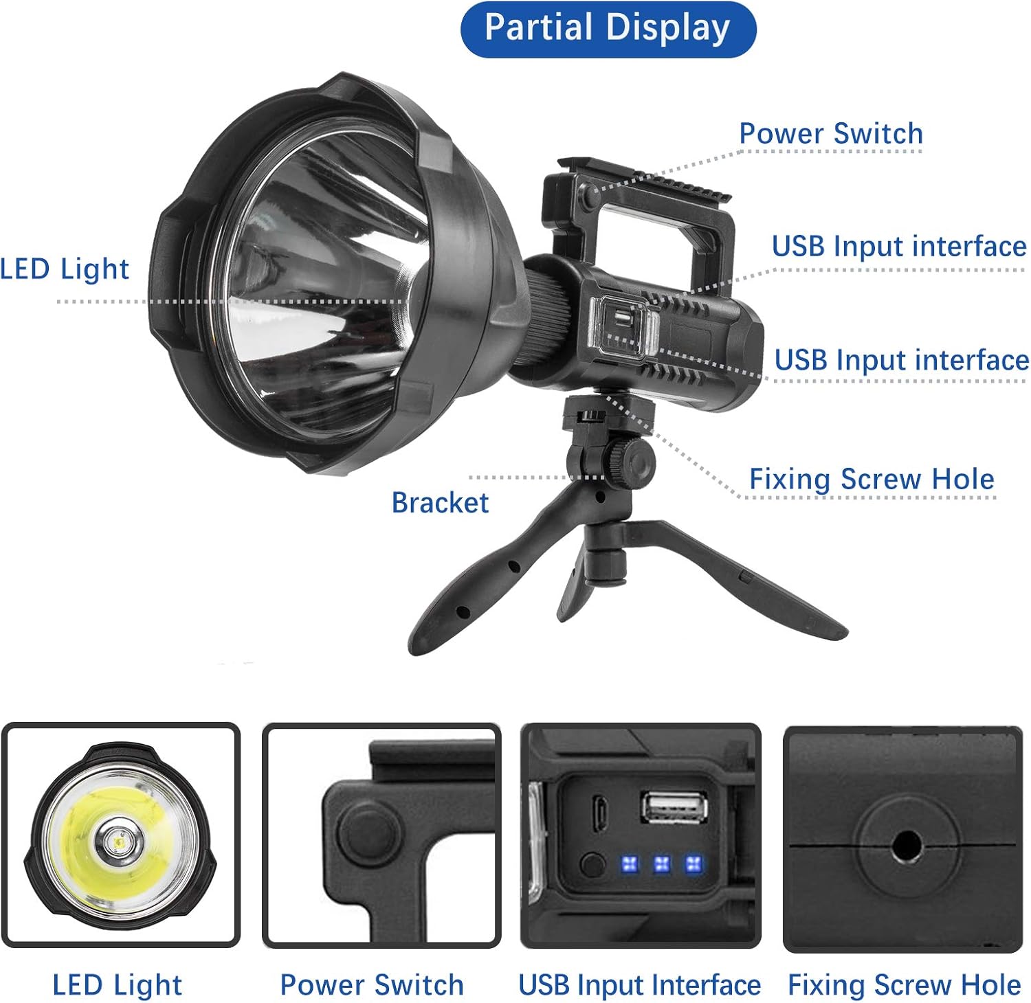 Rechargeable Spotlight Searchlight Waterproof Flashlight Photo