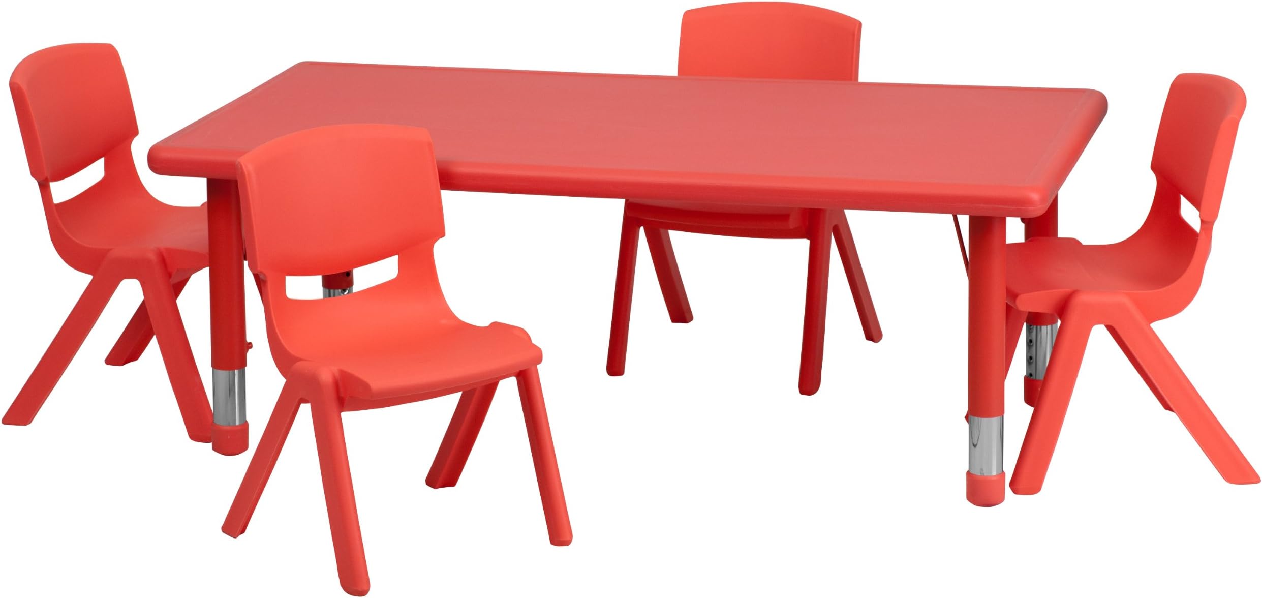 Emmy 24''W x 48''L Rectangular Red Plastic Height Adjustable Activity Table Set with 4 Chairs