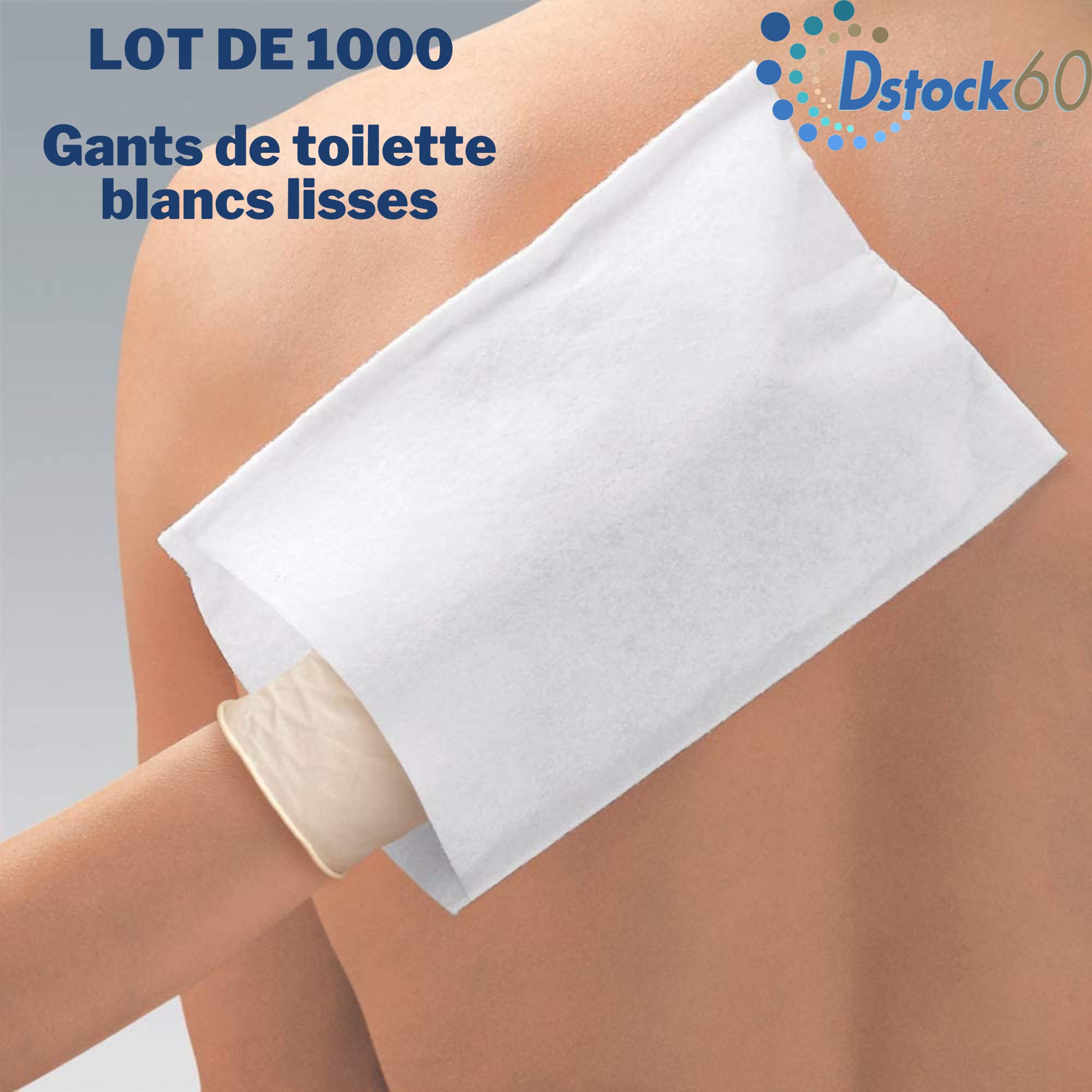 DSTOCK60-1000 gants de toilette lisses - Usage unique - 150 x 210 mm - Résistants, absorbants, ultra doux