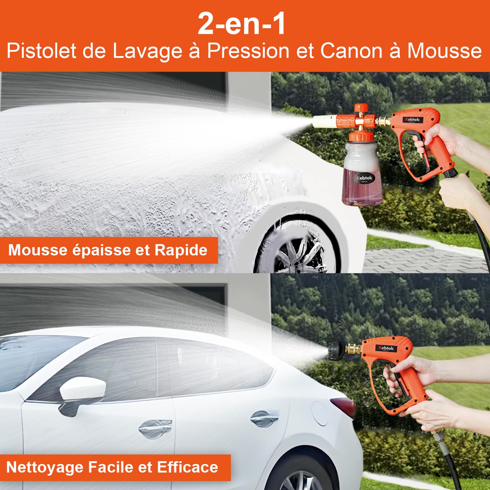 Kebtek Pistolet Haute Pression Compatible avec Nilfisk/Bosch avec Canon à Mousse et 5 Embout de Buse